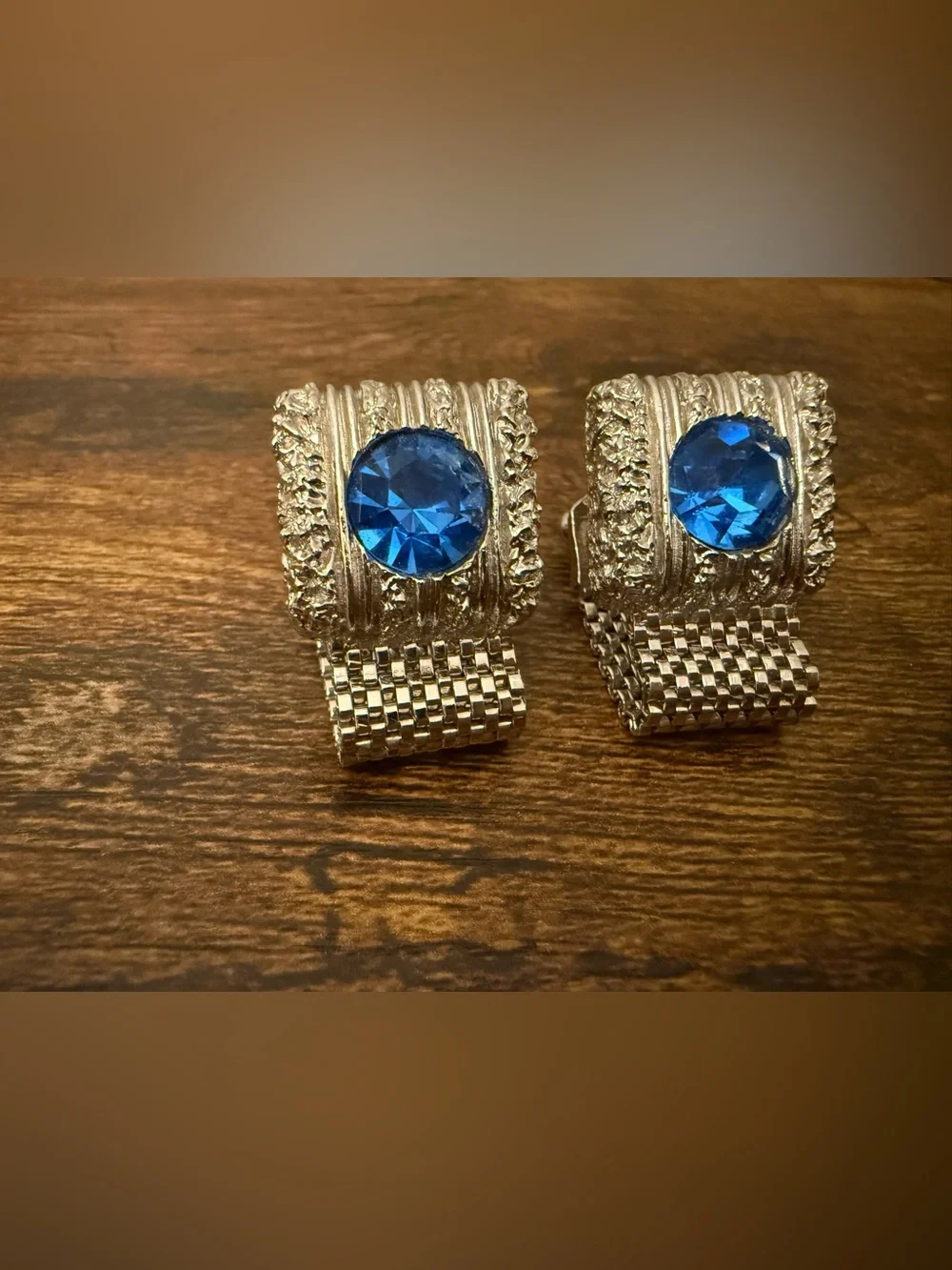 Vintage Goldtone Cufflinks with Rhinestone Bezel Set